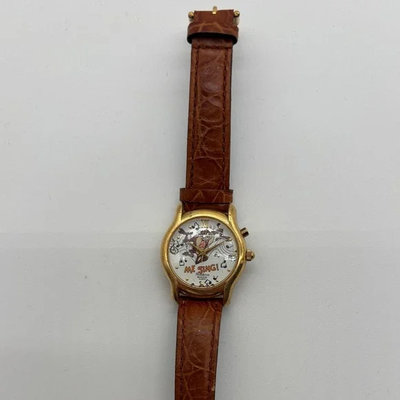 Armitron Me Sing Taz Musical Quartz‎ Watch Unisex Gold Tone Leather - Picture 3 of 6